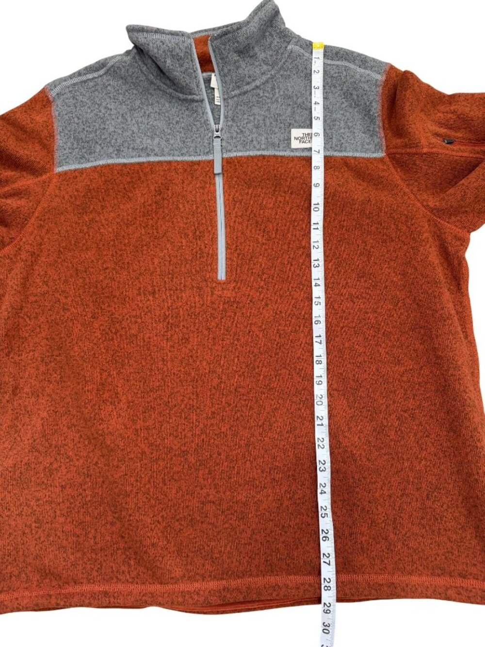 The North Face Mens XL Fleece Pullover 1/4 Zip Rust Orange & Gray Logo - Picture 4 of 7